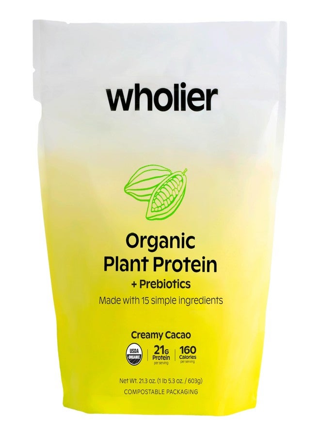 wholier بروتين نباتي عضوي كامل + بريبيوتيك. بروتين نباتي نقي. ٢١ غرام من البروتين. ١٤ مكونًا نباتيًا حقيقيًا. ألياف بريبيوتيك. خالٍ من النكهات الطبيعية والصمغ والمواد المالئة. كاكاو كريمي (١ رطل و٤ أونصة). - Image 1